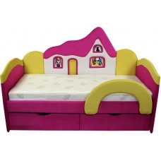 Дитяче ліжечко з матрацом Ribeka Будиночок для дівчинки Рожевий (09K038)