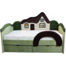 Детская кровать с бортиком Ribeka Домик + матрас Зеленый (09K078)