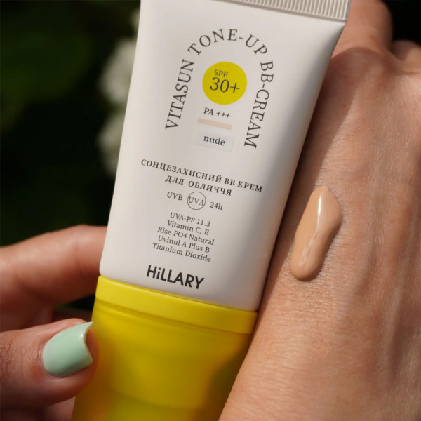 ПРОБНИК Солнцезащитный BB крем для лица SPF30+ Nude HiLLARY VitaSun Tone-Up BB Cream All Day Protect SPF30+, 2 г