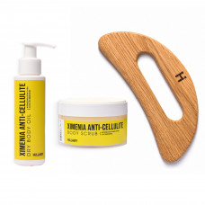 Набор со скрабом, сухим маслом и деревянным скребком гуаша Hillary Ximenia Body Care Set