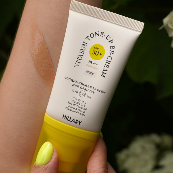 ПРОБНИК Солнцезащитный BB-крем для лица SPF30+ Ivory HiLLARY VitaSun Tone-Up BB-Cream All Day Protect SPF30+, 2 г