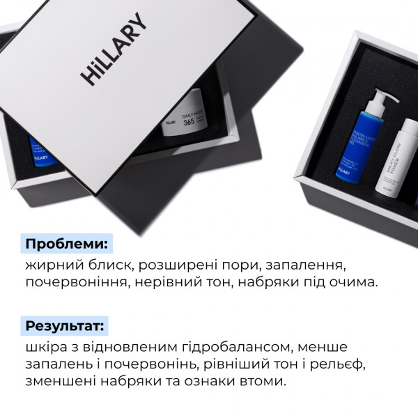 Набор с ниацинамидом для лица: гель, тонер, сыворотка, крем и патчи Hillary