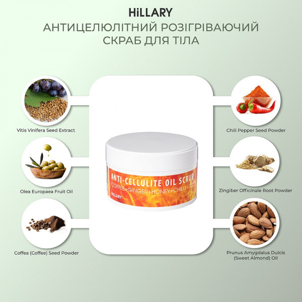 Антицеллюлитный разогревающий скраб для тела Hillary Anti-cellulite Oil Scrub, 200 г