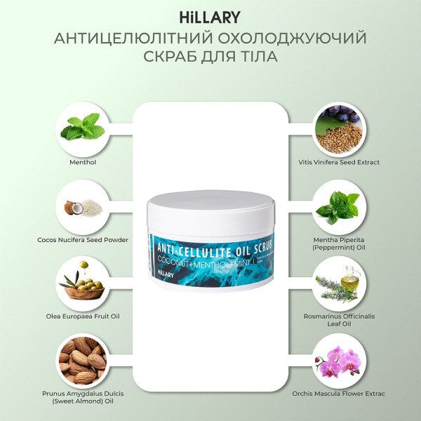 Антицеллюлитный охлаждающий скраб для тела Hillary Anti-cellulite Oil Scrub, 200 г