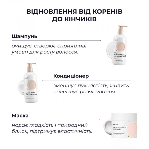 Комплекс для зменшення випадіння та для відновлення пошкодженого волосся HiLLARY