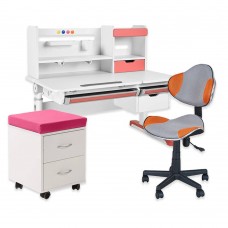 Парта FunDesk Sentire 1200x650x540 -760 мм Pink + крісло FunDesk LST3 Orange-Grey + тумбочка FunDesk SS15W Pink