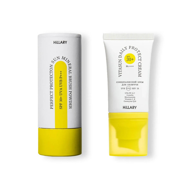 Солнцезащитная минеральная бежевая пудра с SPF 30 + Солнцезащитный крем для лица SPF 30+